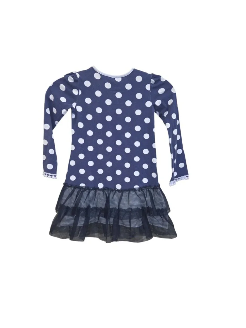 Naartjie Girls 5 Dress Blue Polka a dot Pattern zRuffled Mesh Hem. 4281